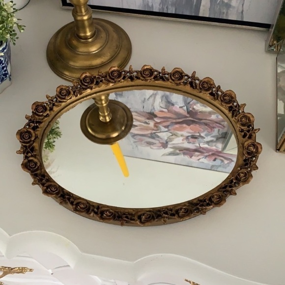 tray Other - Perfume mirror tray gold decorative tray size 10” x 7” antique gold finish new